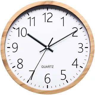 NUOVO 12 Zoll Imitation Holz runde Wanduhr, Wohnzimmer, Schlafzimmer, Küche, leise, Keine Zecken, minimalistische Moderne Retro Wanduhr (30 cm 12 Zoll)