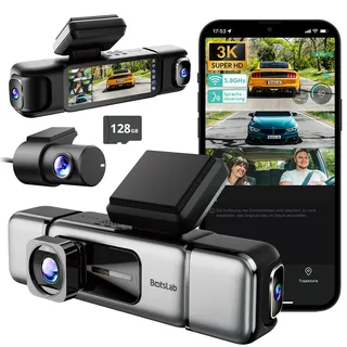 BOTSLAB 4 Kanal Dashcam Auto Vorne Hinten, 4 Channel 3K+3 * 1080P, Autokamera mit 128GB SD Karte, GPS 5GHz WiFi,3.18" IPS-Bildschirm,Super Nachtsicht,WDR, G-Sensor,Loop-Aufnahme,Parküberwachung