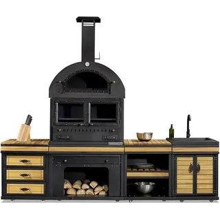 Elegante schwarze Außenküche aus Holz und Edelstahl für Garten und