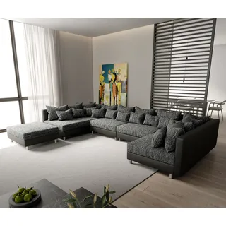 DELIFE Wohnlandschaft Clovis XL Schwarz Modulsofa mit Hocker - Schwarz