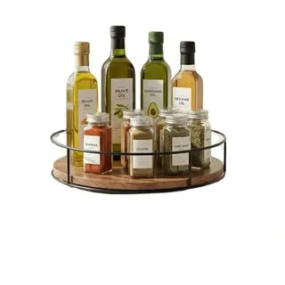 Astralong Gewürzregal Drehbar, 23cm Lazy Susan Drehteller Organizer, Gewürzregal holz, 360°Drehbar - Rutschfeste, Küchen Kühlschrank Organizer für Schrank, Küche, Arbeitsplatte