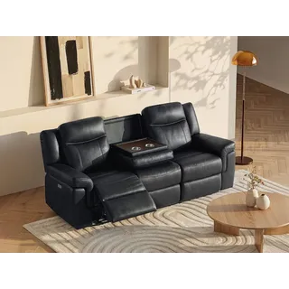 Relaxsofa elektrisch 3-Sitzer - Leder - Schwarz - mit Getränkehalter - KENNETH
