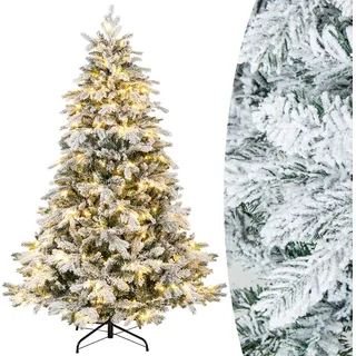 COSTWAY 180cm Künstlicher Weihnachtsbaum mit Beleuchtung, 260 LEDs in Warmweiß, Tannenbaum mit Metallständer, Weihnachten Christbaum Kunstbaum schneebedeckt, Grün+Weiß - Weiß, Grün