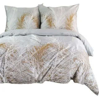 Bettwäsche, Baumwollsatin Satynlove 140x200cm 1524-1 Blätter - Grau