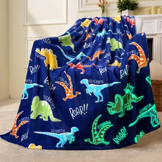 Joiedomi Decke Kuscheldecke Leuchtet im Dunkeln – Dinosaurier-Geschenk für Mädchen und Jungen im Alter von 2 bis 12 Jahren – Weiche, gemütliche Flanell-Kinderdecke – Geburtstagsgeschenk 50"×60"