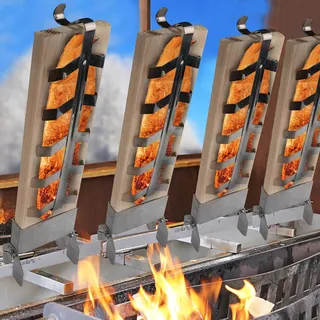 Vigevee Flammlachsbrett Räucherbrett 4er Set   Flammlachsbretter Flammlachs Halterung Zedernholz Edelstahl Holzplatten - Braun