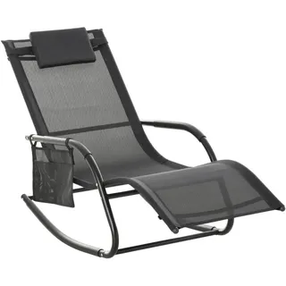 Outsunny Schaukelstuhl, Metall, Mesh, Schwarz+Hellgrau, 150 x 62 x 88 cm , 62x88x150 cm , Gartenmöbel, Gartenliegen, Liegestühle