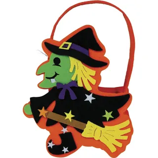 FIESTAS GUIRCA | Partykorb Hexe Kinder - Filzkorb - 18 cm | Hexenmotiv aus Filz | 18 cm Größe | Mit Henkel | Bunte Details | Halloween, Karneval & Fasching