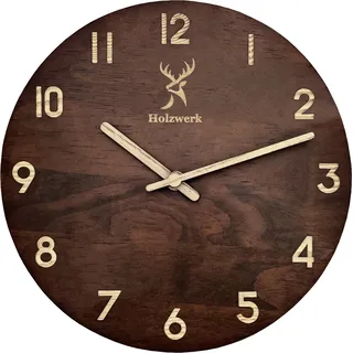 Holzwerk WINTERBERG moderne Loft 25 cm Designer Quarz Holz Wanduhr, braun, beige - Braun, Beige