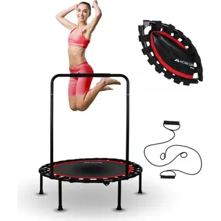 Mobiclinic Kangumobi, Fitness Trampolin, Zusammenklappbar, Indoor und Outdoor, Ø 101 cm, 2 Widerstandsbänder, bis 150 kg, mit höhenverstellbarer, Rot