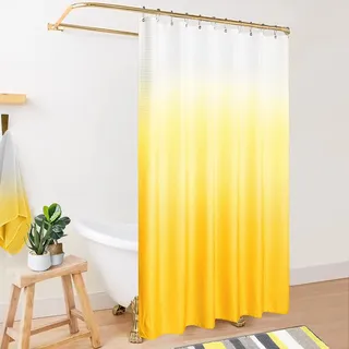 Mrs.Naturall Gelbe Duschvorhänge für Badezimmer, Waffelmuster, wasserdichter Stoff, Feder-Duschvorhang-Set mit Haken für helle Sonnenblumen, Badezimmer-Dekor-Zubehör, 183 cm
