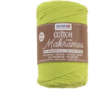 GLOREX 5 1008 34 - Makramee Cotton 2 mm, 250 g, Neon Gelb, Länge 225 m, dreifachgedrehtes Baumwollgarn, 100 % Baumwolle, zum Häkeln, Stricken, Knüpfen und Gestalten