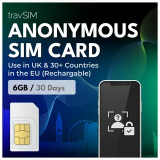 travSIM Anonyme SIM-Karte | 6GB Mobile Daten mit 4G/5G-Geschwindigkeit | Verwendung in Großbritannien und mehr als 30 EU-Ländern | Plan ist 30 Tage lang gültig | Wiederaufladbar