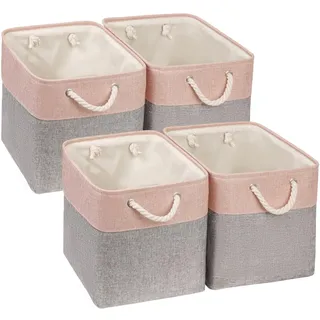 Mangata Aufbewahrungsbox,(30x30x30cm) Aufbewahrungskorb Stoff, Box in Würfel für Schrank, Regal, und Kleidung(Grau/Rosa, 4er Pack)