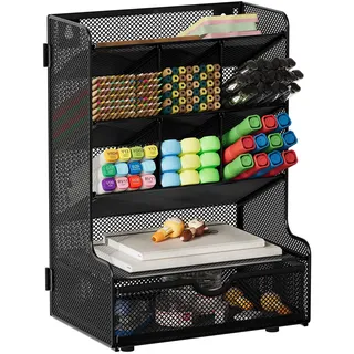 EasyPAG 9 Fächer Metall Zusammensetzen Schreibtisch Organizer Stiftehalter Stiftköcher Vielseitig Utensilienschalen Büro Organisation Zubehör Ablage mit Schublade,Schwarz