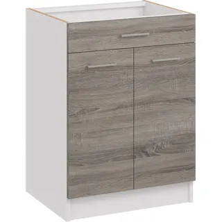 Roe Furniture | Küchenunterschrank 60 cm - DunkelSonoma - Dunkelbraun - 1 Schublade - 2 Türen - Ohne Arbeitsplatte - Unterschränke Küche - DS61 - Dunkelbraun