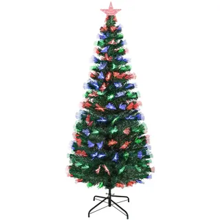 Künstlicher Weihnachtsbaum Glasfaser 180 cm, Uten Tannenbaum mit Beleuchtung, 220 PVC-Spitze, 3-farbigen LED-Lichtern, 8 Modi, Metallständer, Weihnachtsdeko für Innen und Außen