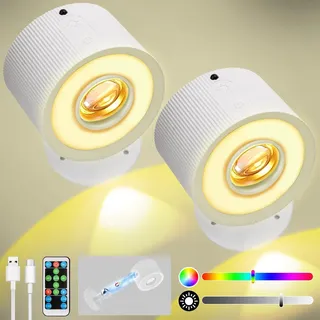 Akku wandleuchte innen 2 Stück,Wandlampe Wandlichter ohne stromanschluss,4 Helligkeitsstufen 7 Farbmodi Nachttischlampe akku ,360° Drehbare Touch Control Leuchten Für Kinder Wohnzimmer Schlafzimmer