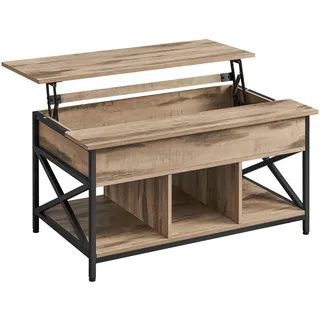 VASAGLE Couchtisch Kamelbraun-Schwarz Stahl 60 x 100 x 48-62 cm