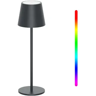 Aipsun led tischlampe kabellos Anthrazit mit 5000mAh, led akku tischleuchte, touch Dimmbar 8 Farben warme 3000K+ RGB, Aluminium,USB-C,IP54,für den Innen und Außenbereich