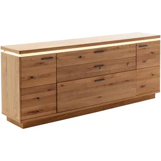 Linea Natura Sideboard , Eichefarben , Metall , Balkeneiche , furniert, massiv , 4 Fächer , 3 Schubladen , 210x84x44 cm , Beimöbel erhältlich, stehend, Beleuchtung , Wohnzimmer, Wohnwände, Wohnwand-Serien