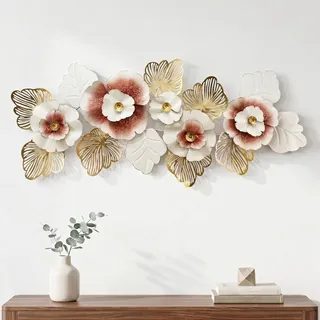 Blissio Moderne Wanddeko Metall,Groß Wanddeko Wohnzimmer,Horizontal und Vertikal Aufhängbar,für Esszimmer,Flur & Büro,Einfache Montage,Blumen Wanddeko - 150CM