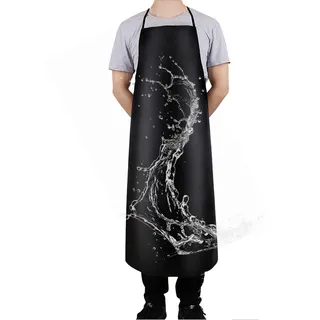 Calkkrer wasserdichte PU Lederschürze Herren, Schwerlast Schürze Für Kochen, Friseur, Gartenarbeit, Autopflege, Tierpflege, Küchenschürze Schwarz 108 cm