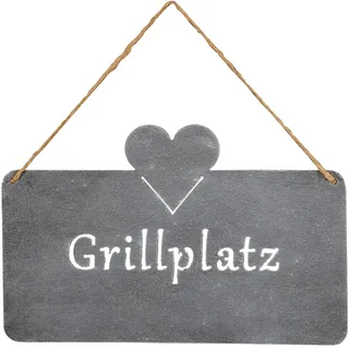 Schild Grillplatz 25x16cm Herz Garten-Deko Türschild Betonoptik Grau Wandbild