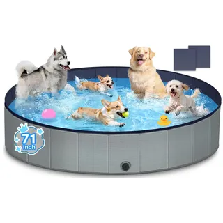 Bamda Hundepool – Faltbarer Pool 180x30, 2026 Verbesserte 5mm PP-Platte und Verdickter Boden, Tragbare Rutschfestes Hundeplanschbecken für Große Mittelgroß Kleine, Ideal für Innen & Außen (Grau)