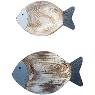 3D Holz Fisch Wanddeko, Meer Bad Deko, Nautisch, Blau, 2 Stück