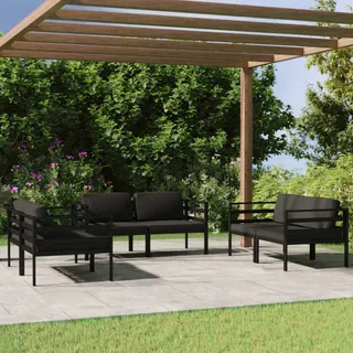 The Living Store 6-tlg. Garten-Lounge-Set mit Kissen Aluminium Anthrazit - Grau