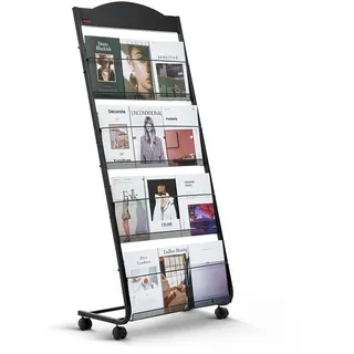 VEVOR faltbarer Prospektständer Zeitschriftenständer mit 4 Taschen, rollbarer Literaturständer Kataloghalter Schrägsteller, Buchständer Bodenaufsteller für Messe, Büroshows, Ausstellung