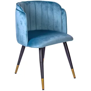 Armlehnstuhl Samt Aquamarin Esszimmerstuhl Polsterstuhl Retro Sessel Küchenstuhl