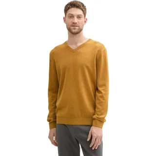 Tom Tailor TOM TAILOR, Herren, Basic Pullover mit V-Ausschnitt, aus Baumwolle, 36292 - mustard melange, L,