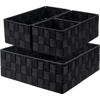 Set aus 4 Aufbewahrungsboxen ohne Deckel in Rattan-Look, Holzbox, stapelbar, schwarz, aus nylon geflochtenen Aufbewahrungsboxen, Badkammerbox, Aufbewahrungsboxen für Schrank, Küche, Wohnzimmer - Schwarz