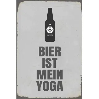 Metallbild QUEENCE "Bier Yoga Spruch Stahlschild Blechschild", grau (farbe bild(er): grau), B:20cm H:30cm T:0,2cm, Blech, Bilder, Metallbild, 20x30x0,2cm - mit 4 Lochbohrung