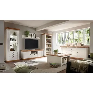 Landhaus Wohnwand 577cm pinie weiß / wotan eiche Anbauwand Bücherregal - Weiß, Braun