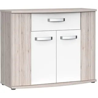 Forte Kommode Eiche, Weiß Hochglanz, Metall, 1 Fächer, 1 Schubladen, 99.7x81.5x43 cm, stehend, Wohnzimmer, Kommoden & Sideboards, Kommoden