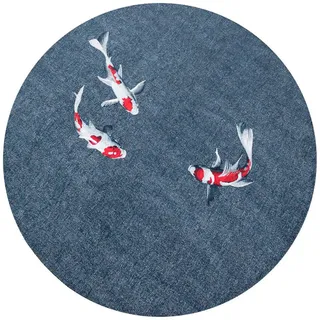 Louis De Poortere Teppich Japanese Pond Pop Koi 240/240 cm , Blau , Textil , Abstrakt , Rund , 240x240 cm , Oeko-Tex® Standard 100 , antistatisch, pflegeleicht, rutschfeste Unterfläche, für Fußbodenheizung geeignet, UV-beständig, waschbar , Teppiche und Böden, Teppiche