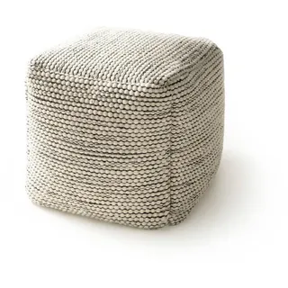 Kunstloft Woll-Pouf handgefertigt Rocco Beige/Schwarz 45x45x45 cm , Textil , Beton Optik , Quadratisch , 45x45x45 cm , Wohnzimmer, Sessel, Hocker & Hockerbänke, Poufs