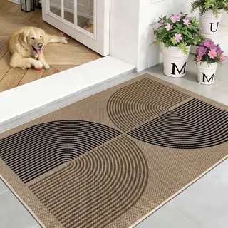 Capslpad Fußmatte außen und Innen 80 x 120 cm, Jute Aussehen rutschfeste Schmutzfangmatte Dünne Türmatte, Waschbar Fussmatte Aussen für Haustür, Eingangsbereich, Balkon