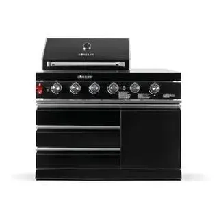GORILLER® BLACKBACK S10 Outdoor-Küche, Gasgrill mit Extra-Arbeitsfläche und Stauraum, Edelstahl, Schwarz - Schwarz