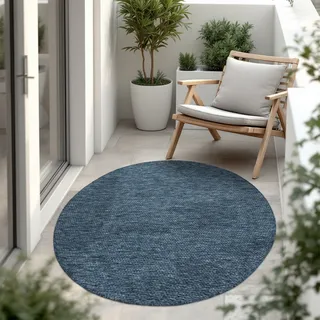 In- & Outdoor Teppich Flachgewebe einfarbig modern wetterfest für Terrasse Küche Grösse 80 cm Rund - Blau
