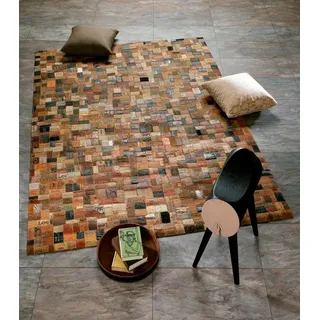 OCI DIE TEPPICHMARKE »Labelstar« rechteckig 3 mm Höhe echtes Leder, UNIKAT, handgenäht, Patchwork Design aus Jeanslabel,