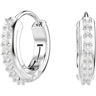 Swarovski Matrix Kreolen, Weiße, Rhodinierte Ohrringe mit Strahlenden Swarovski Kristallen im Rundschliff