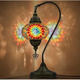Mozaiek Zwanenhals Tischlampe, Handgefertigte Nachtlampe im Türkischen, Arabischen, Orientalischen Stil, Marokkanische Dekoration für Schlafzimmer, Büro und Wohnzimmer, Perfektes Geschenk für Besondere Anlässe - Regenbogen - Bunt