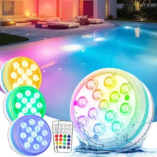 Vankarr Poolbeleuchtung Unterwasser Licht Pool Magnetisch LED Poollicht mit Fernbedienung IP68 LED Wasserdicht für Pool Teich Aquarium Beleuchtung, 4 Stück