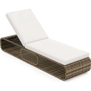 COSTWAY Sonnenliege Polyrattan, Gartenliege mit Auflage & verstellbarer Rückenlehne, wetterfeste Balkonliege Terrassenliege Liegestuhl bis 180kg - Braun, Weiß