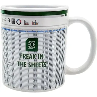 Mad Monkey - Tasse Freak in the Sheets - Kaffeetasse Excel für Fans der Tabellenkalkulation, Weiß, Grün