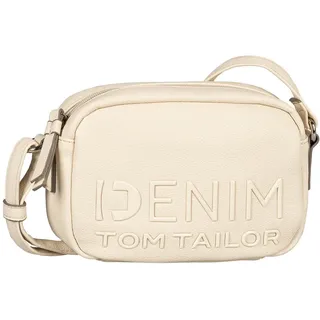 Handtasche TOM TAILOR DENIM "Aveline", Damen, Gr. B/H/T: 21cm x 13cm x 6cm, beige (cremefarben), Lederimitat, clean, gepflegt, unifarben, Taschen Handtasche, Damen Umhängetasche, Schultertasche mit glänzendem 3D-Logo